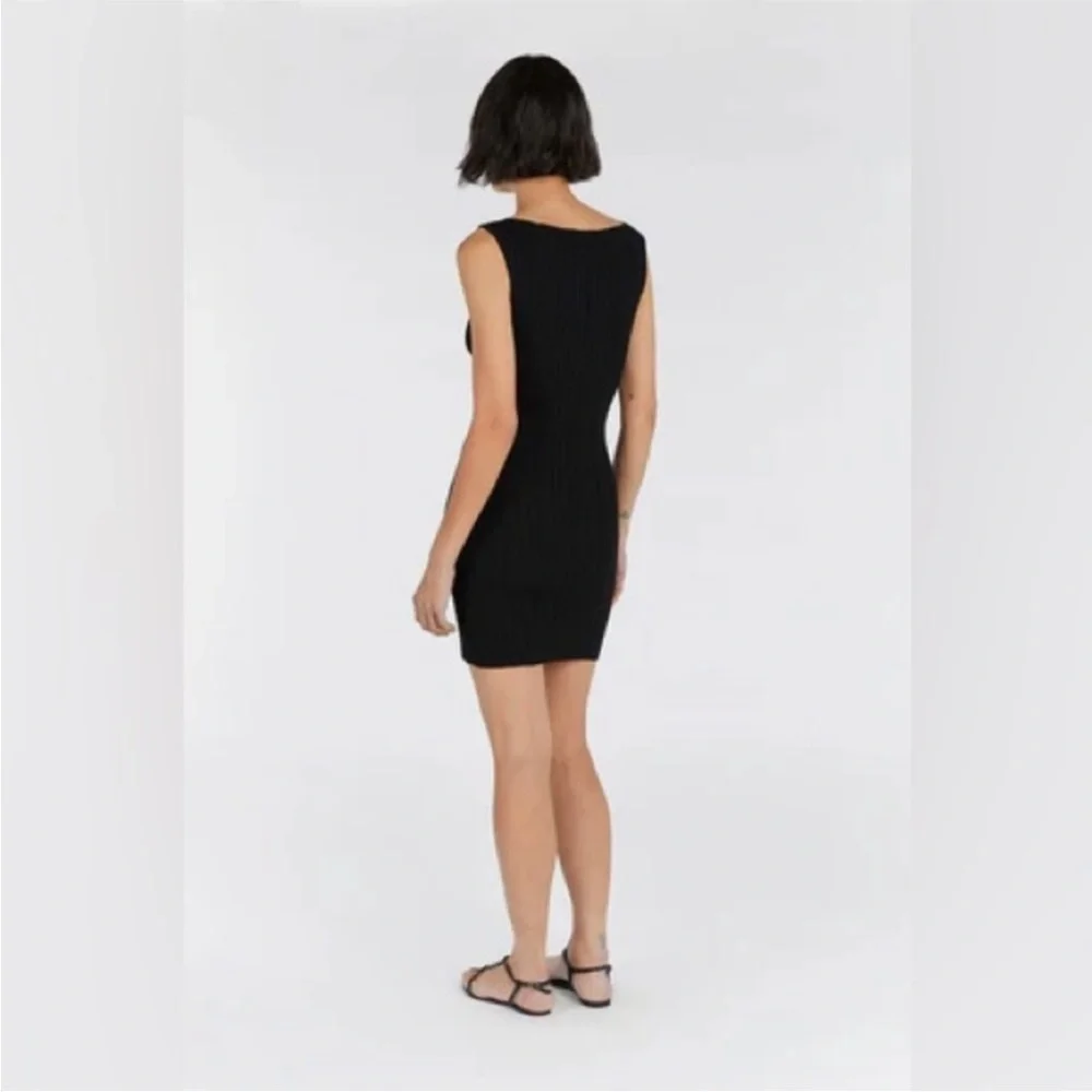 DISSH The Sienna Knit Ribbed Mini Bodycon Dress in Black, size L